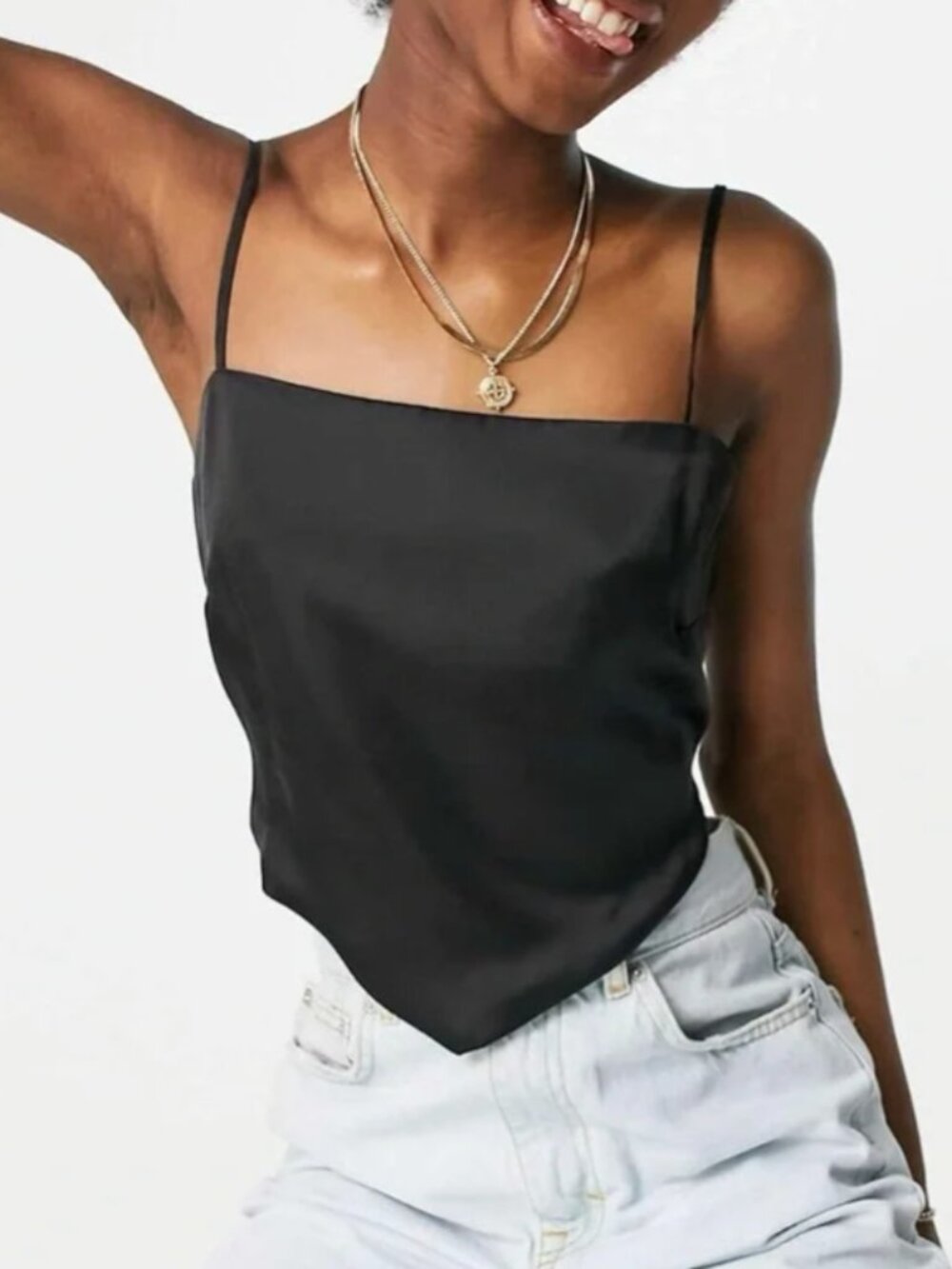 Satin Scarf Hem Bow Top